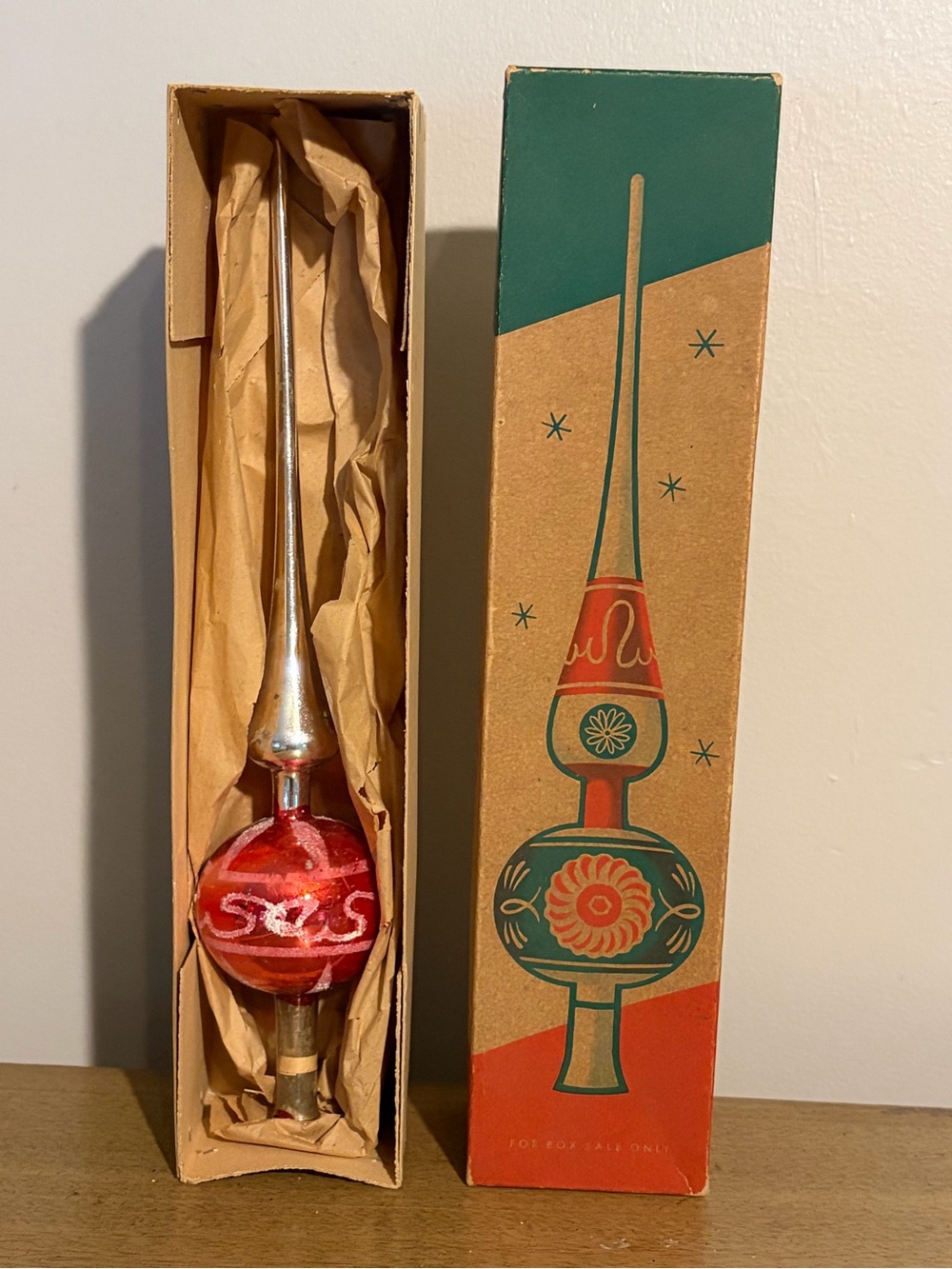 Shiny Brite Vintage 1950’s Christmas Glass Tree Topper Germany In Original Box